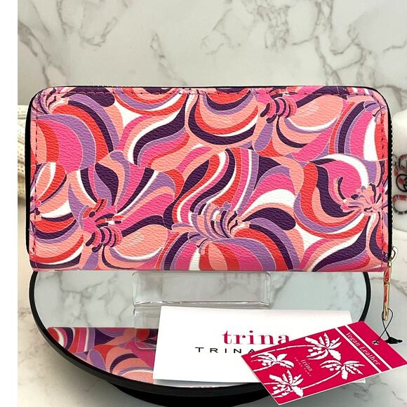 Trina Turk Sea Anemone Large Zip Around Wallet‎ Boxed Pink Purple Floral NWT - Picture 4 of 7